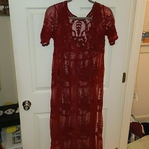 OS Red lace overlay maxi dress